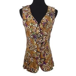 Vintage 80s Waistcoat Vest Top Art to Wear African Safari Womens 5 Tribal Hawaii